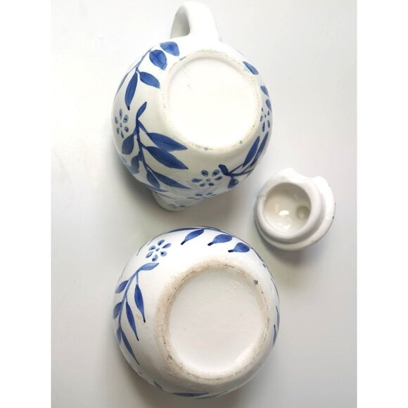 Creamer and Sugar Bowl Hand Painted Beautiful Botanical Blue and White Vintage - Picture 4 of 8
